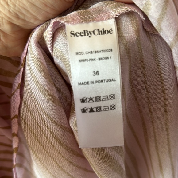 See By Chloe Pink & Brown Off Shoulder Blouse Size Fr 36/US SM - Picture 7 of 9